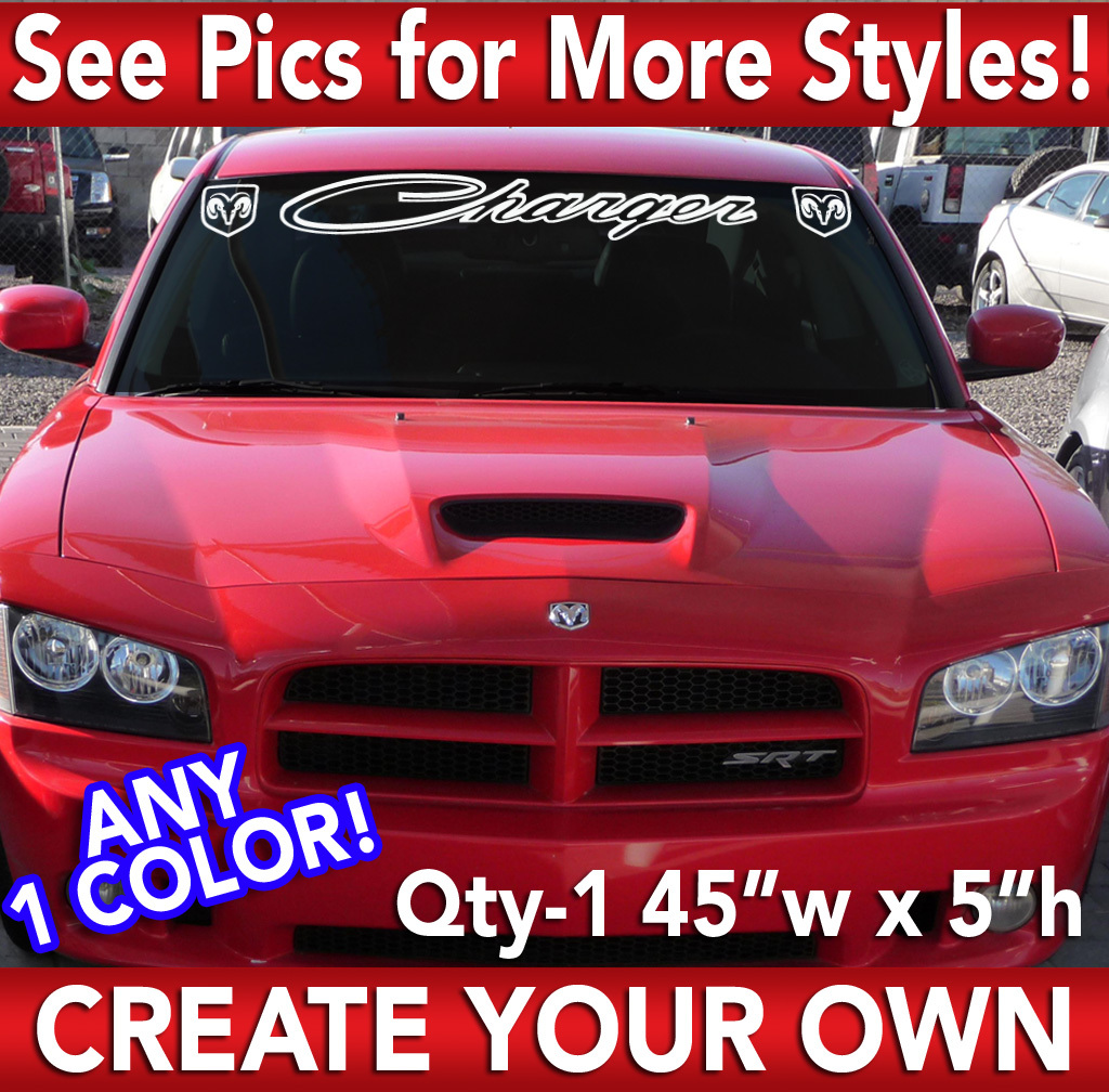 CUSTOM TEXT  » CHARGER  » RT SRT WINDSHIELD VINYL DECAL STICKER 44&Prime;w x 4&Prime;h
