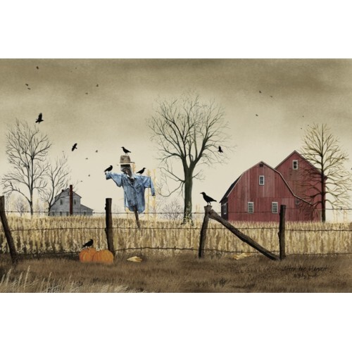 Billy Jacobs Canvas Print AFTER THE HARVEST 12&Prime;x18&Prime; Scarecrow Barn Crows