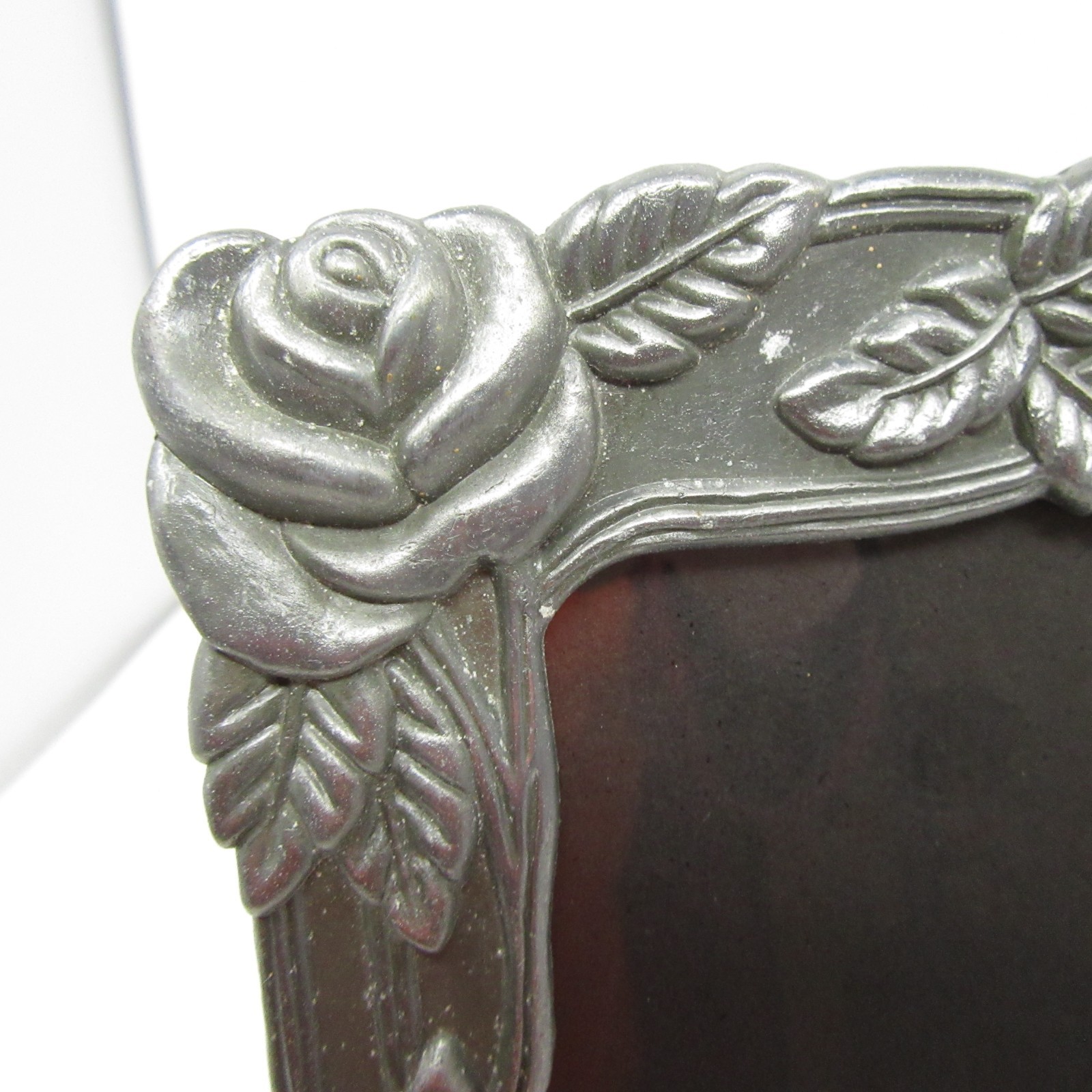 CottageCore Pewter Metal Picture Frame Floral Rose Grandmillennial 8 x 10&Prime; vtg