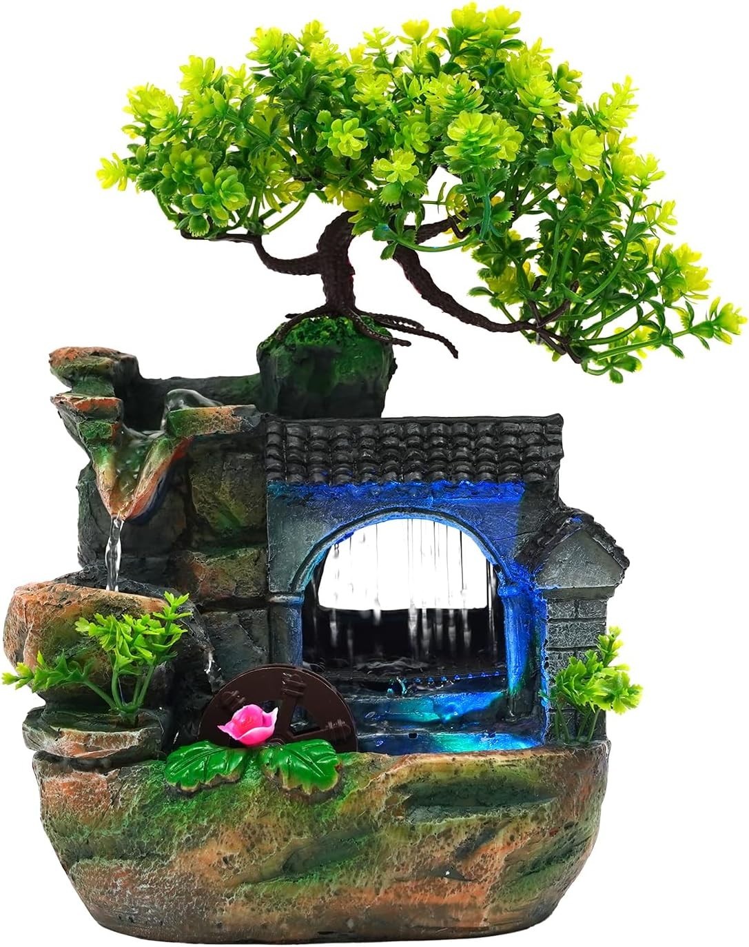 Tabletop Rockery Fountain with Humidifier & LED – Indoor Zen Decor for Office a