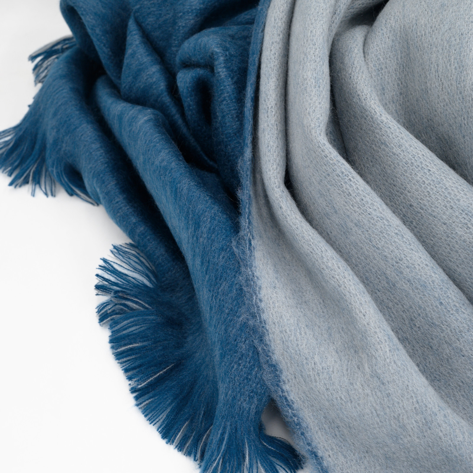 Cozy Soft Reversible Alpaca Wool Fringed QUEEN Blanket – Deep Blue/Grey 98x69in