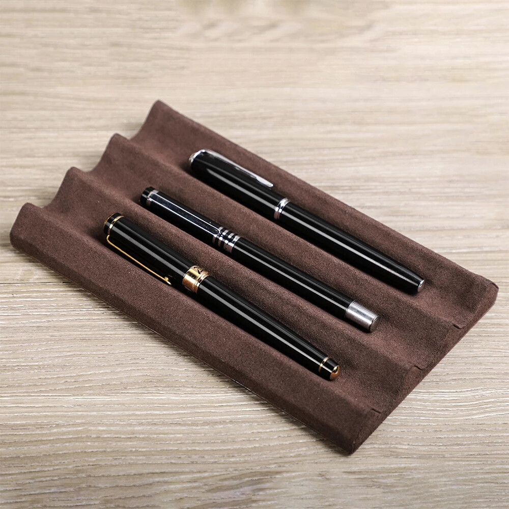 Luxury Leather Pen Tray 2/3 Slots Pens Holder Velvet Pen Display Stand Organizer