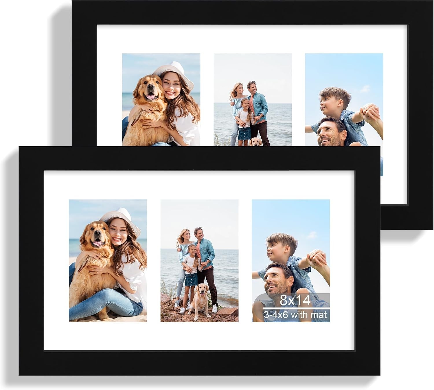 Picture Frame Set 2 Black Wood Collage Wall Mount Rustic Display 8×14