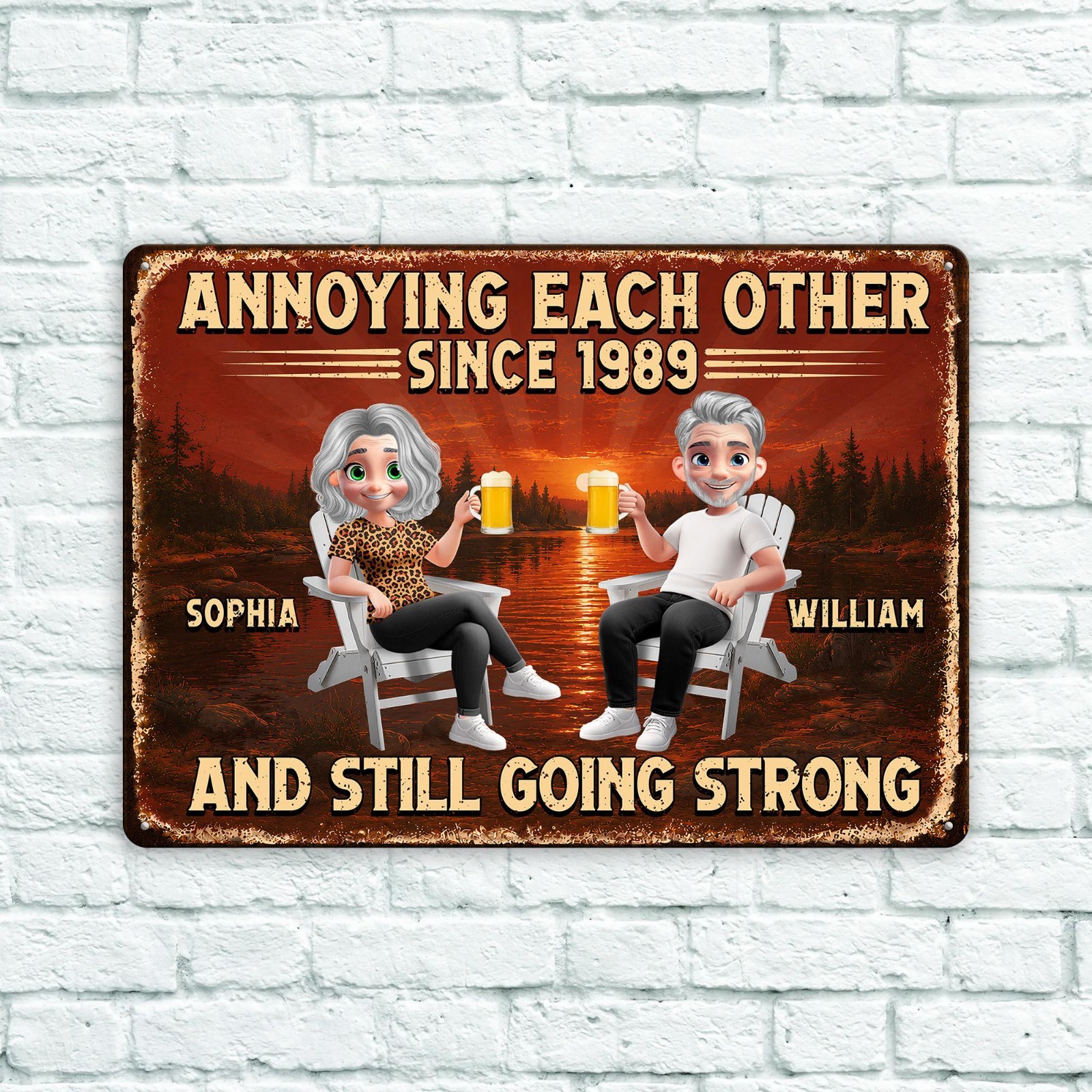 Personalized Wedding Anniversary Metal Sign, Funny Couple Forever Gift