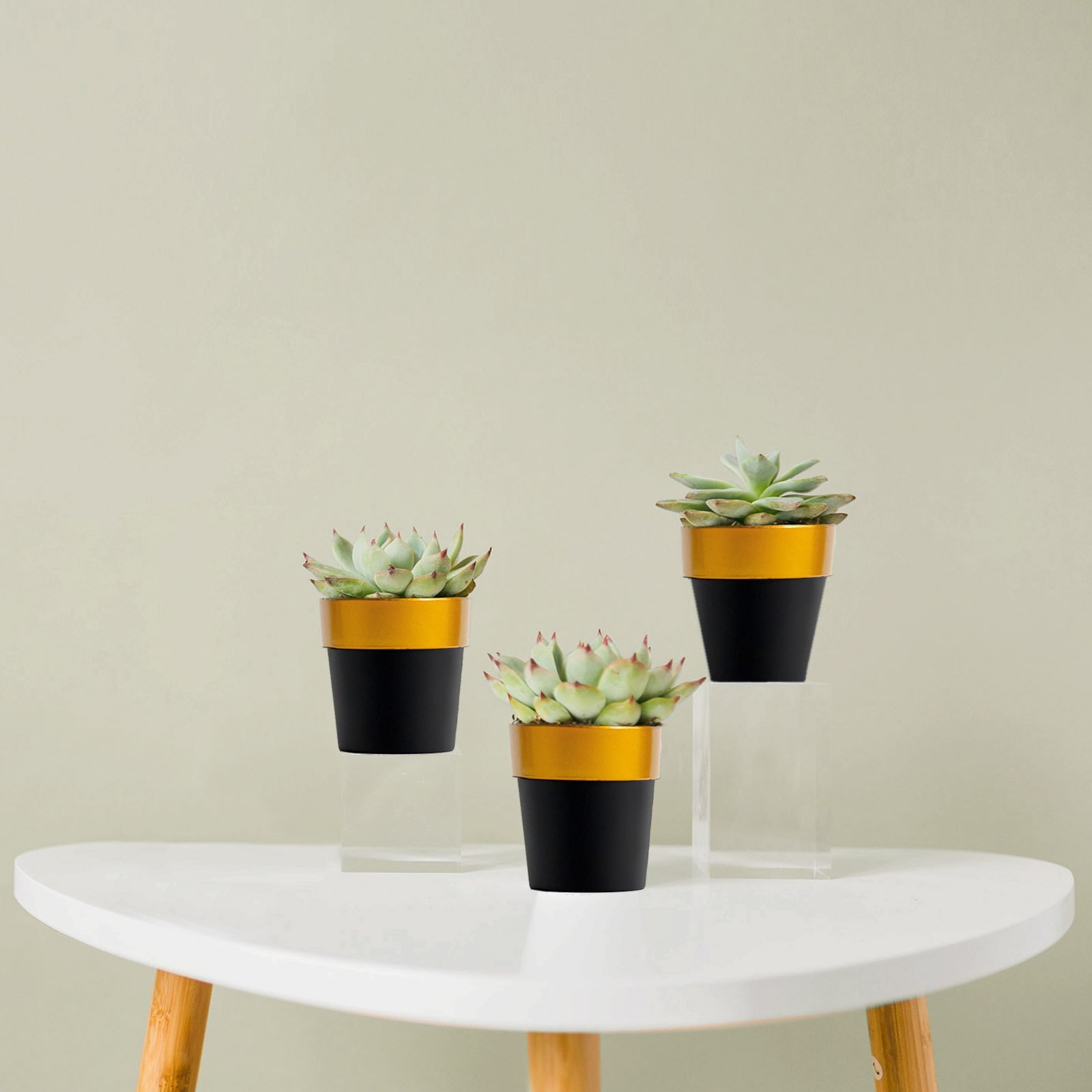 9 pcs 3-Inch Metallic Round PLASTIC FLOWER PLANT POTS Wedding Party Supplies