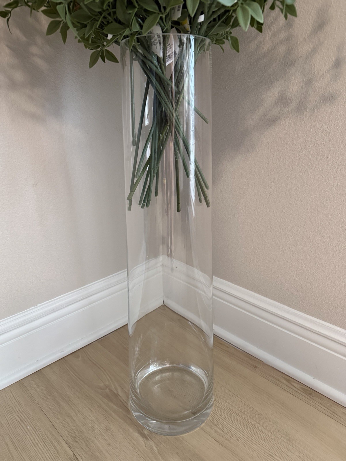 Clear Glass Cylinder Floor Vase, 24 in Tall x 4 in Wide, Freestanding Decor