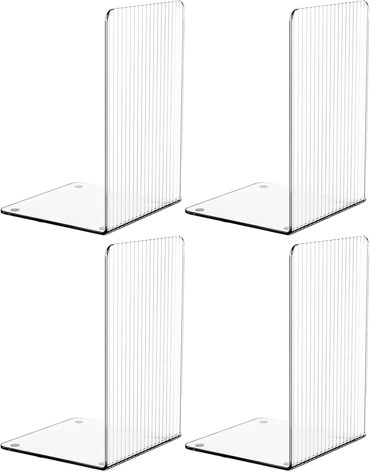 8 PCS Clear Acrylic Bookends for Shelves Decorative,Invisible Book Stopper with