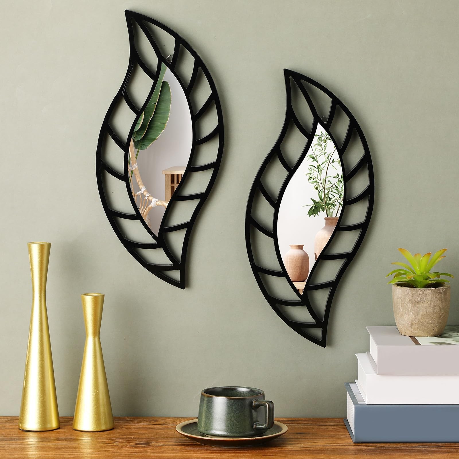2 Pcs Decorative Mirror Wall Decor Leaf Teardrop Mirror Wall Mounted Decorati…