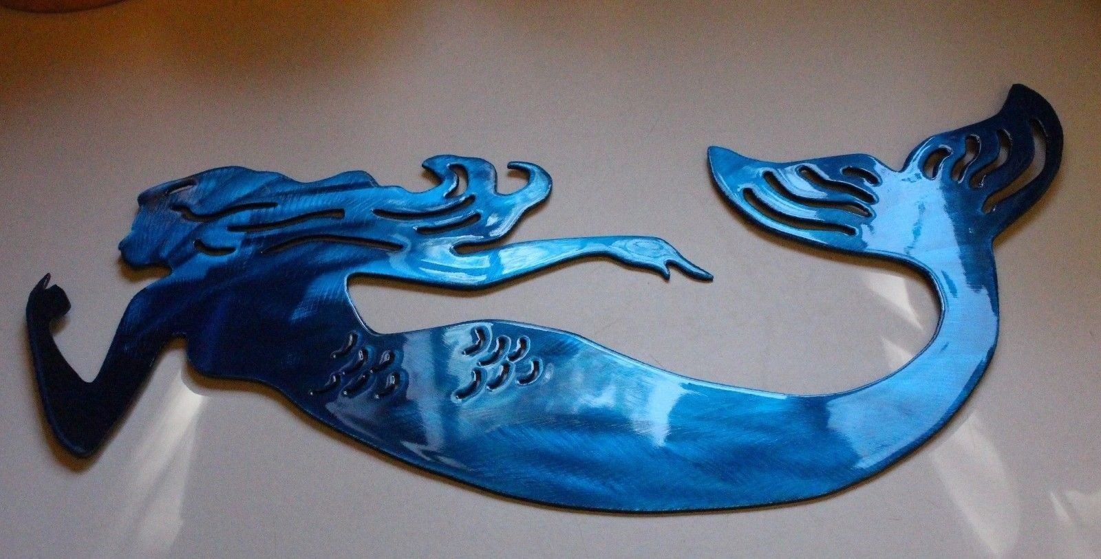 Swimming Mermaid – Metal Wall Art – Blue 12&Prime; x 5&Prime;