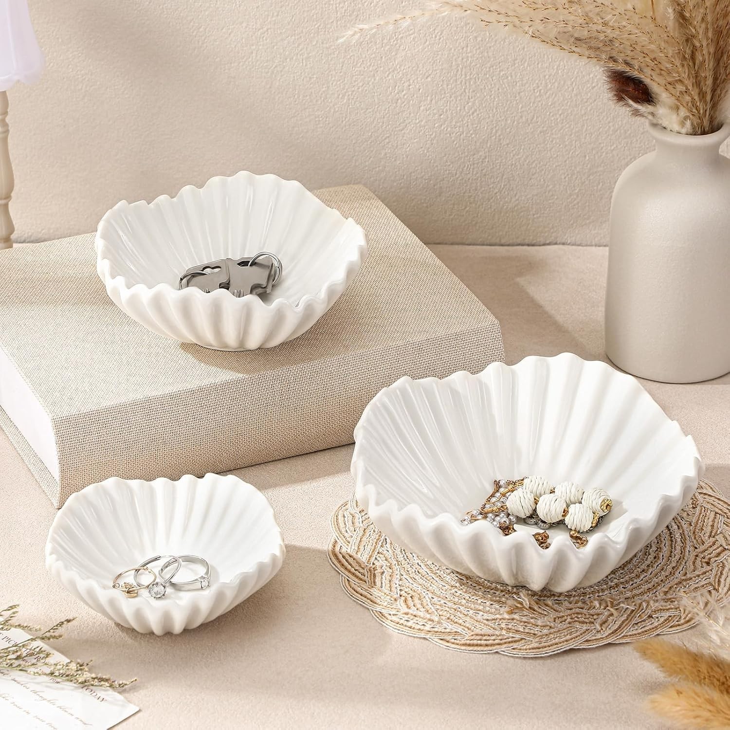 Stylish 3-Pc Ceramic Ruffle Bowl Set – Decorative Centerpiece for Any Occasion