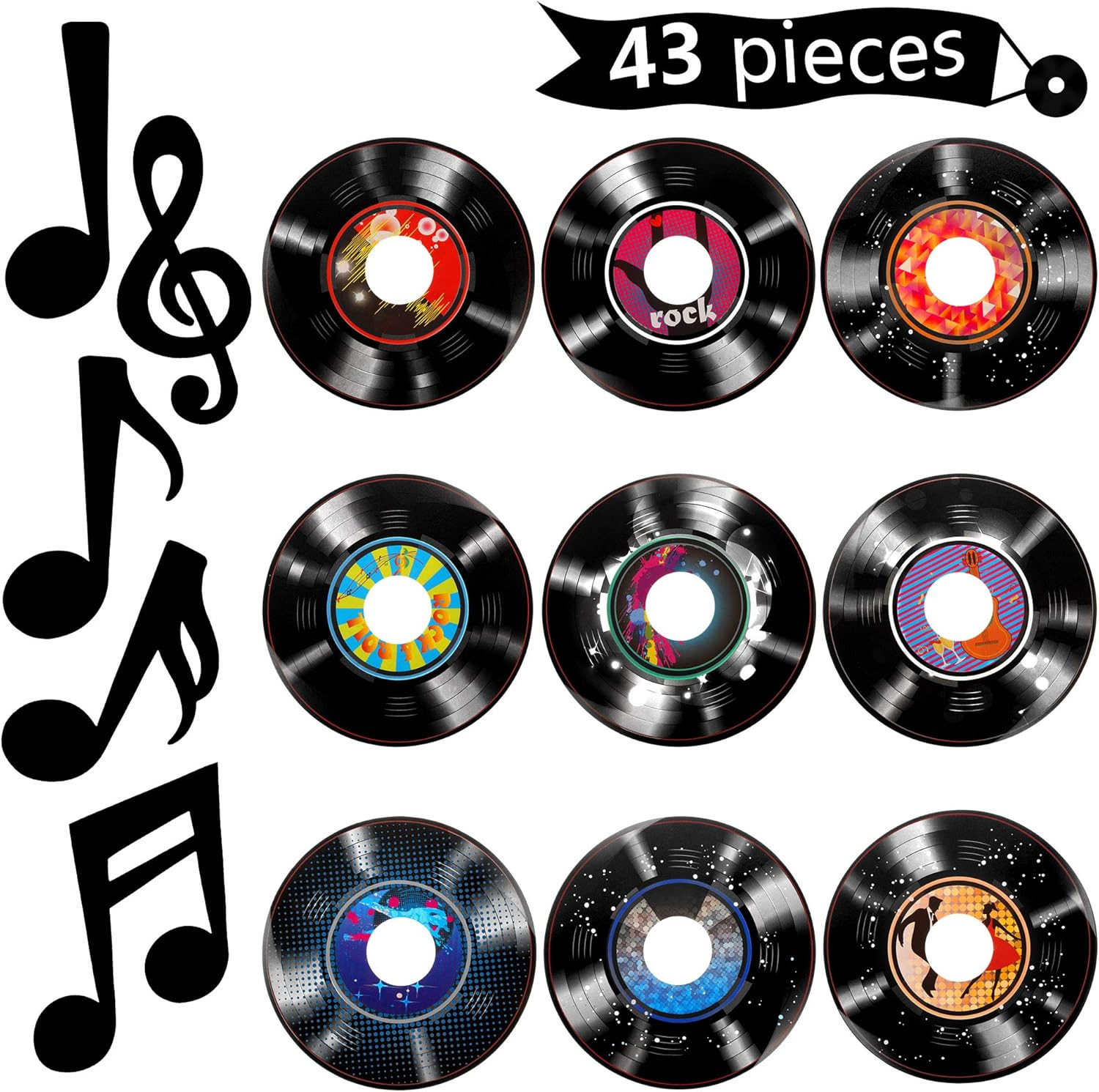 43 Pieces Music Party Decorations Music Notes Cutouts Musical Notes Silhouettes