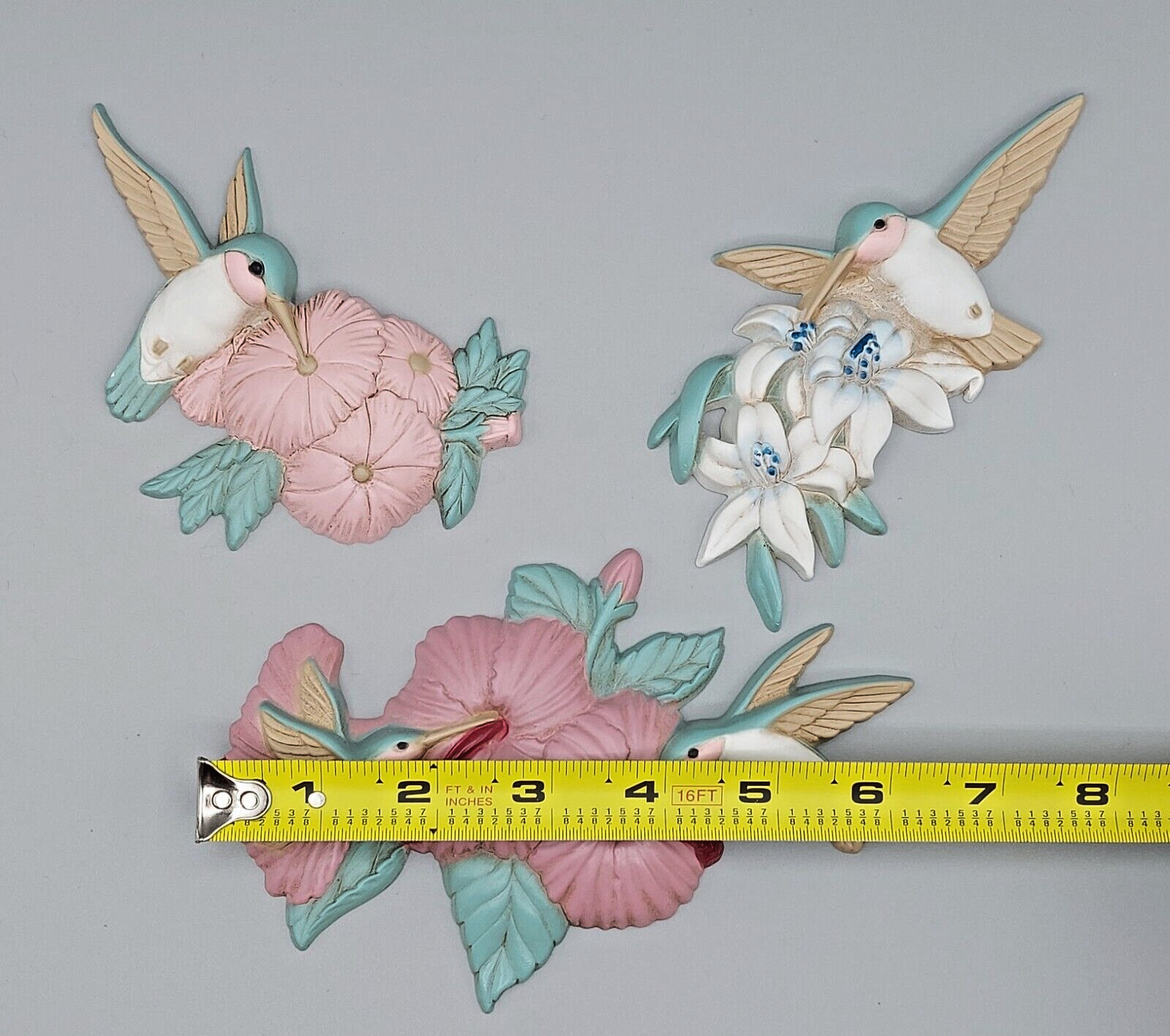 Vintage Wall Decor/Plaques 3-Plastic Burwood Hummingbirds & Flowers Made in USA