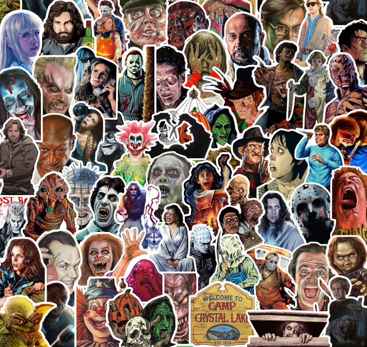 25/50 80&rsquo;s Horror Movie Sticker Pack-Waterproof Vinyl- Halloween Friday the 13th