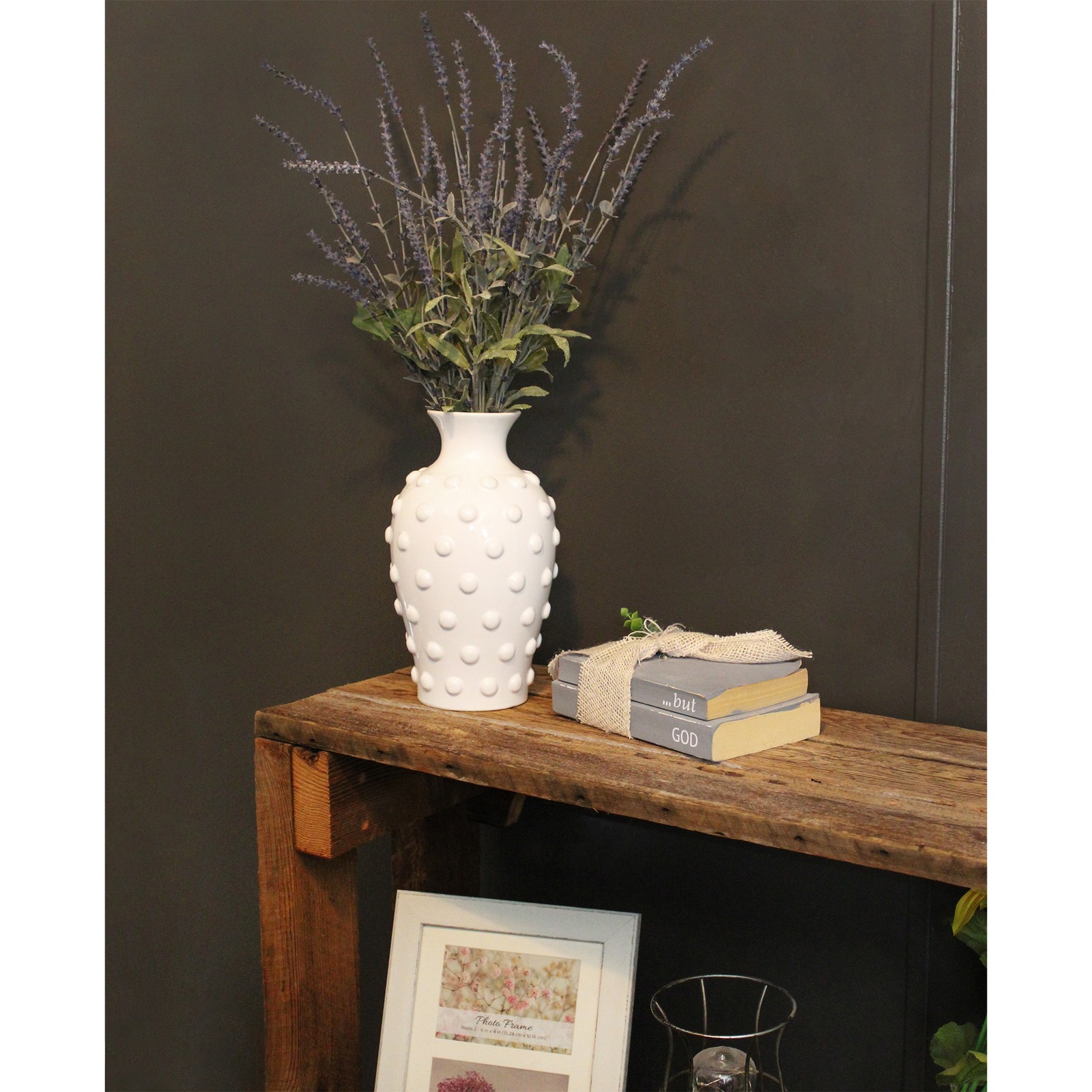 White Old-Fashioned Hobnail Vase, Vintage Style Decor for Home, Office, Events