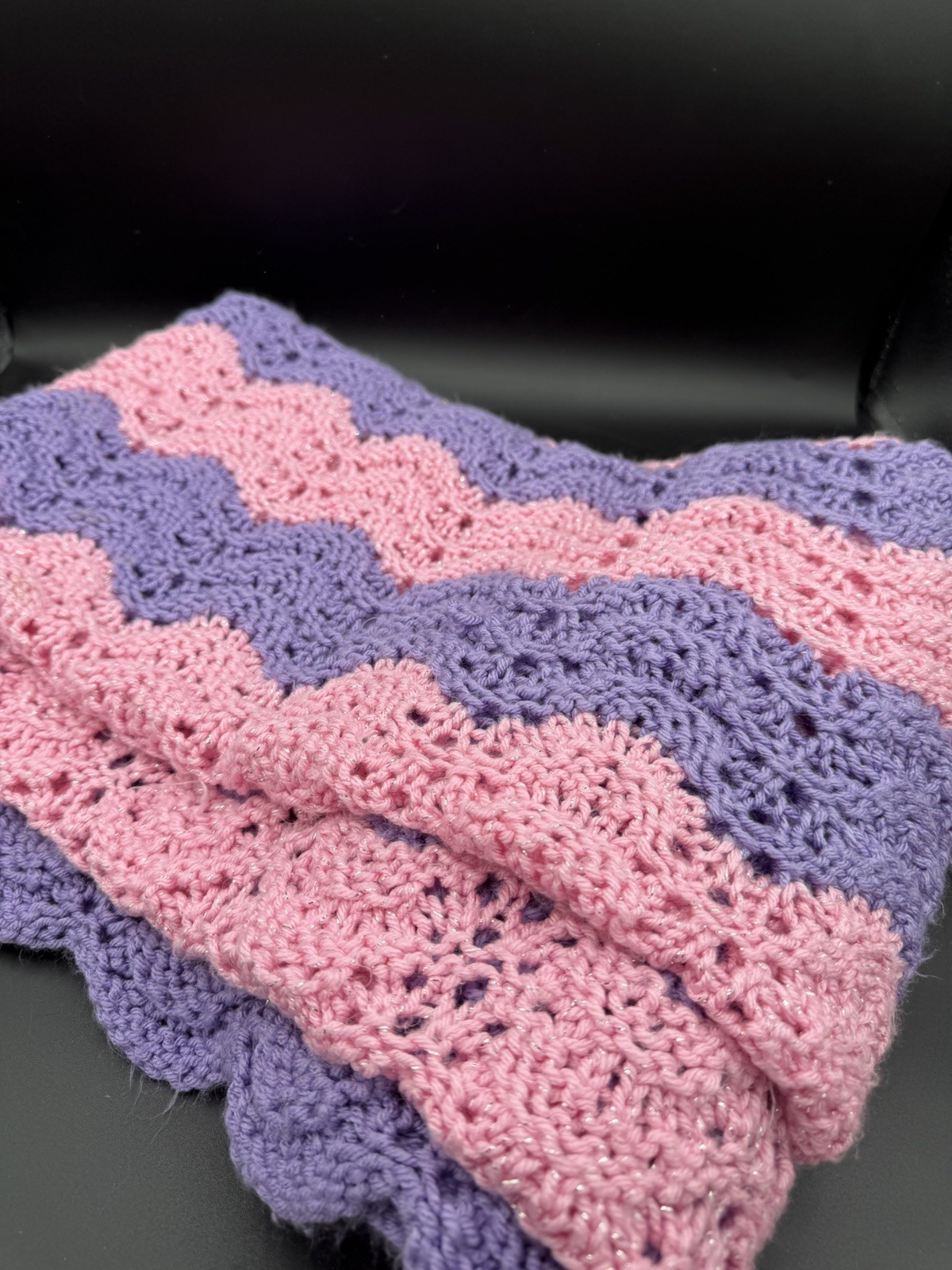 🌸 Handmade Pink & Purple Chevron Crochet Afghan Blanket 🌸 (Damaged)