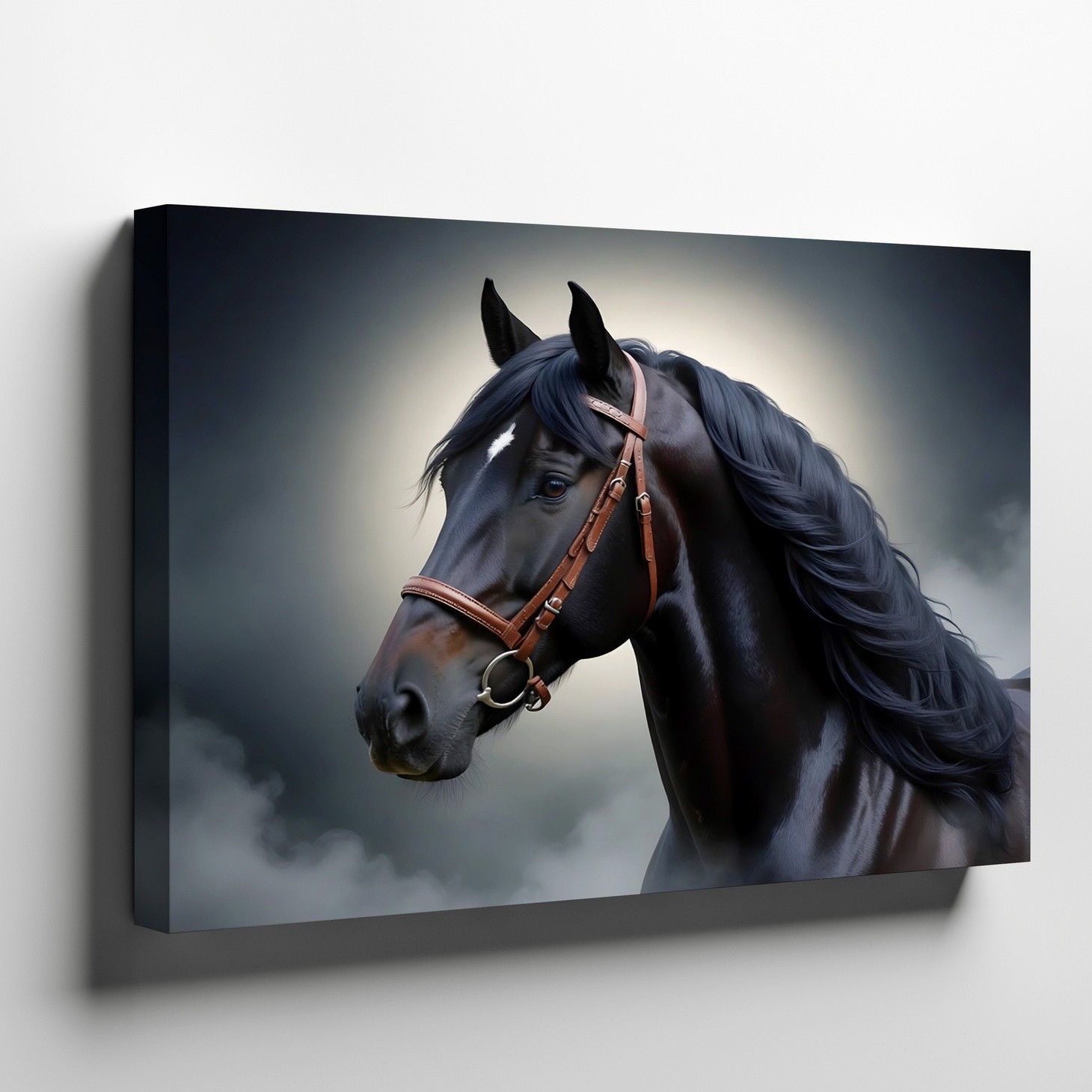 Black Horse Canvas Wall Art Elegant Horse Portrait Print for Rustic Home Decor