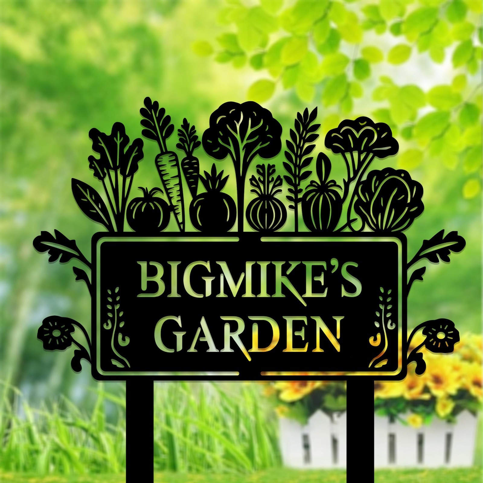 Personalized Vegetable Garden Sign, Custom Metal Yard Stake, Gardening Gift