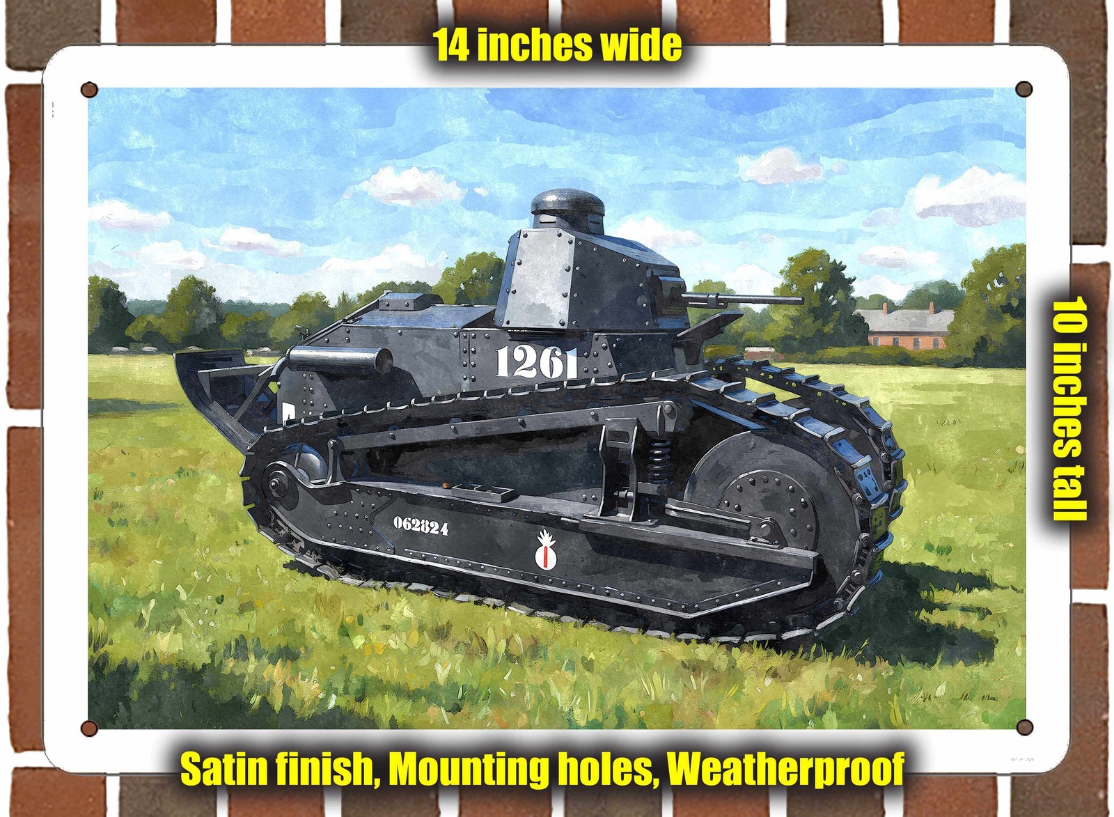 Metal Sign – 1917 Renault Ft Light Tank Watercolor – 14×10