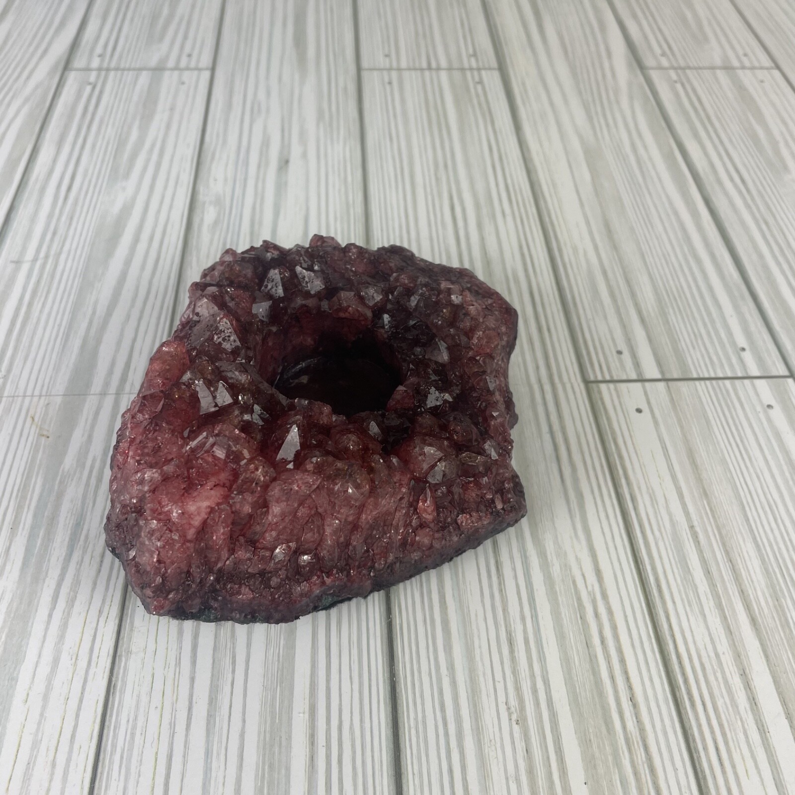 Pink/Red Crystal Geode tea light holder 1lb 15oz felt bottom