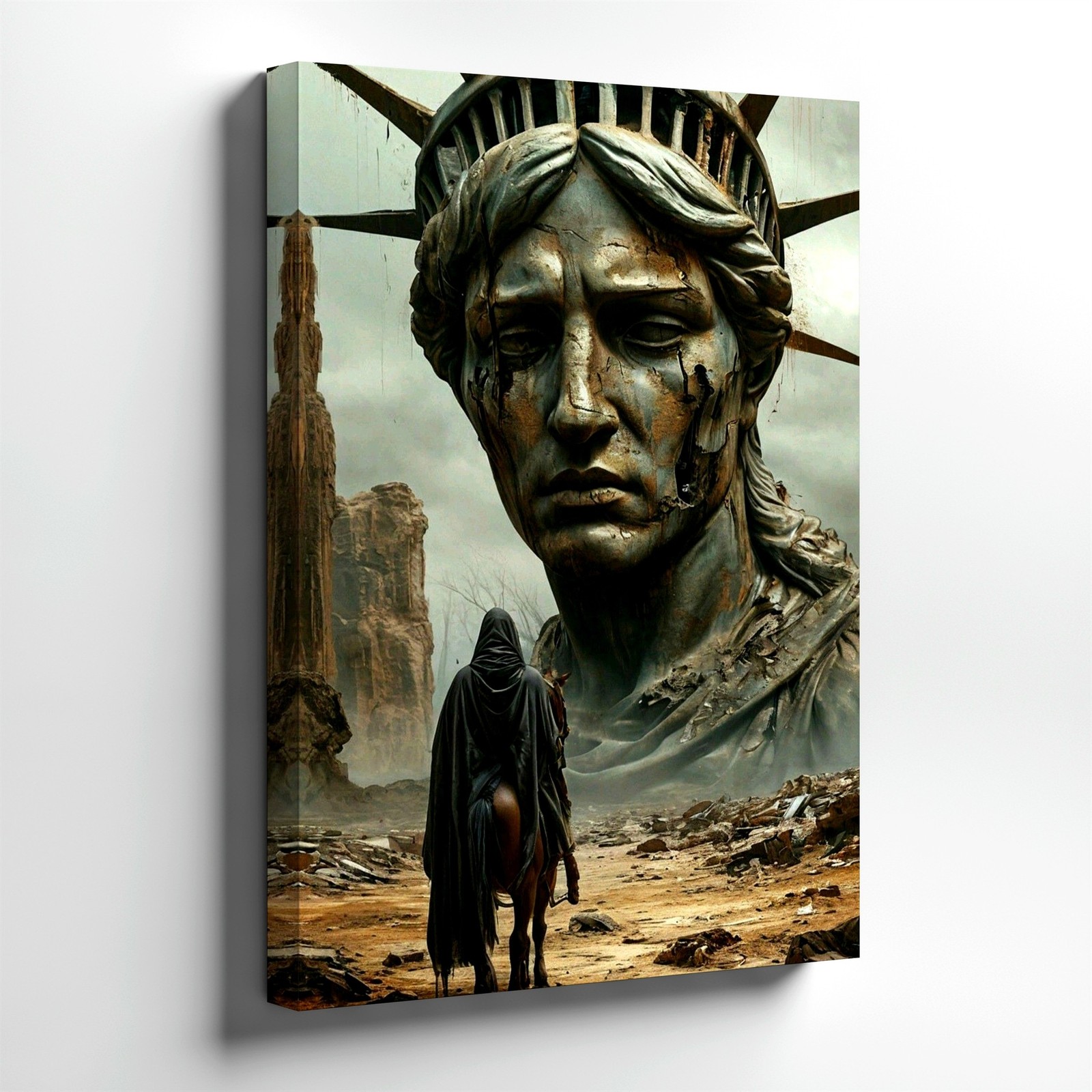 Wall Art Post Apocalyptic Statue Ruins Desert Rider Dark Surreal Print Decor