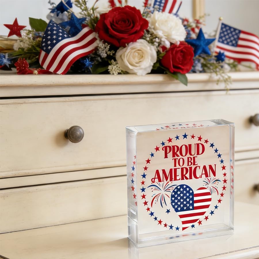 4th of July Decorations, 4 x 4 Inch Patriotic Table Centerpieces Independence…