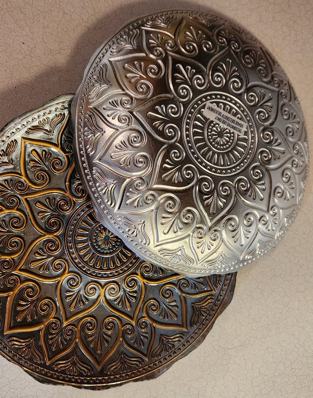 2 Handcrafted Decorated Turkish Glass Bowl/plate Gold, silver/blue Mandala Heart