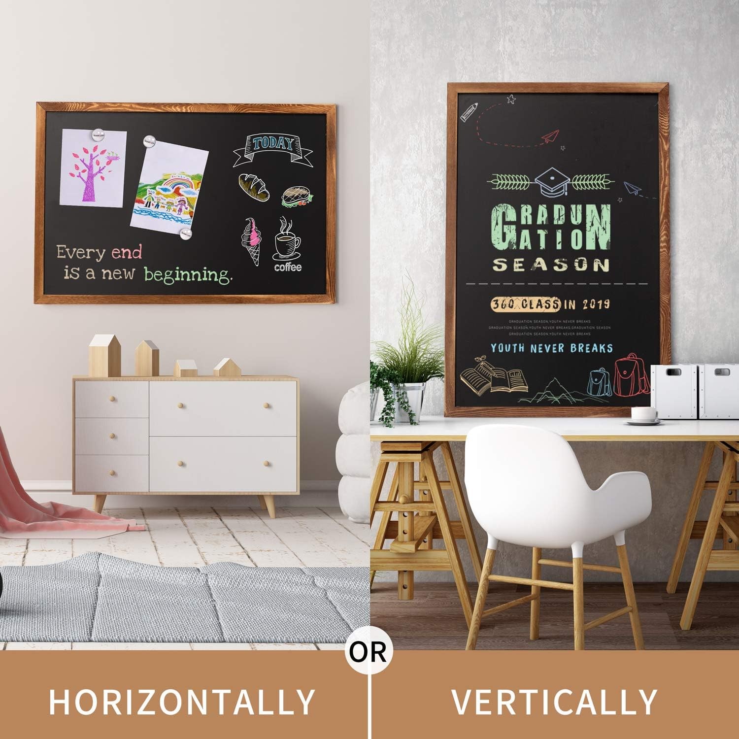 Magnetic Chalkboard Notice Black Board 46&Prime; x 32&Prime; Wall Mounted for School & Home