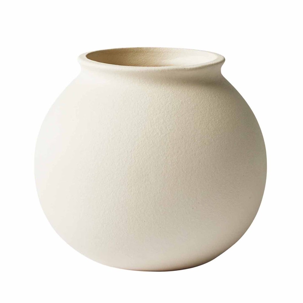 Matte Ceramic Round Vase, 5.9&Prime;, Natural Beige White