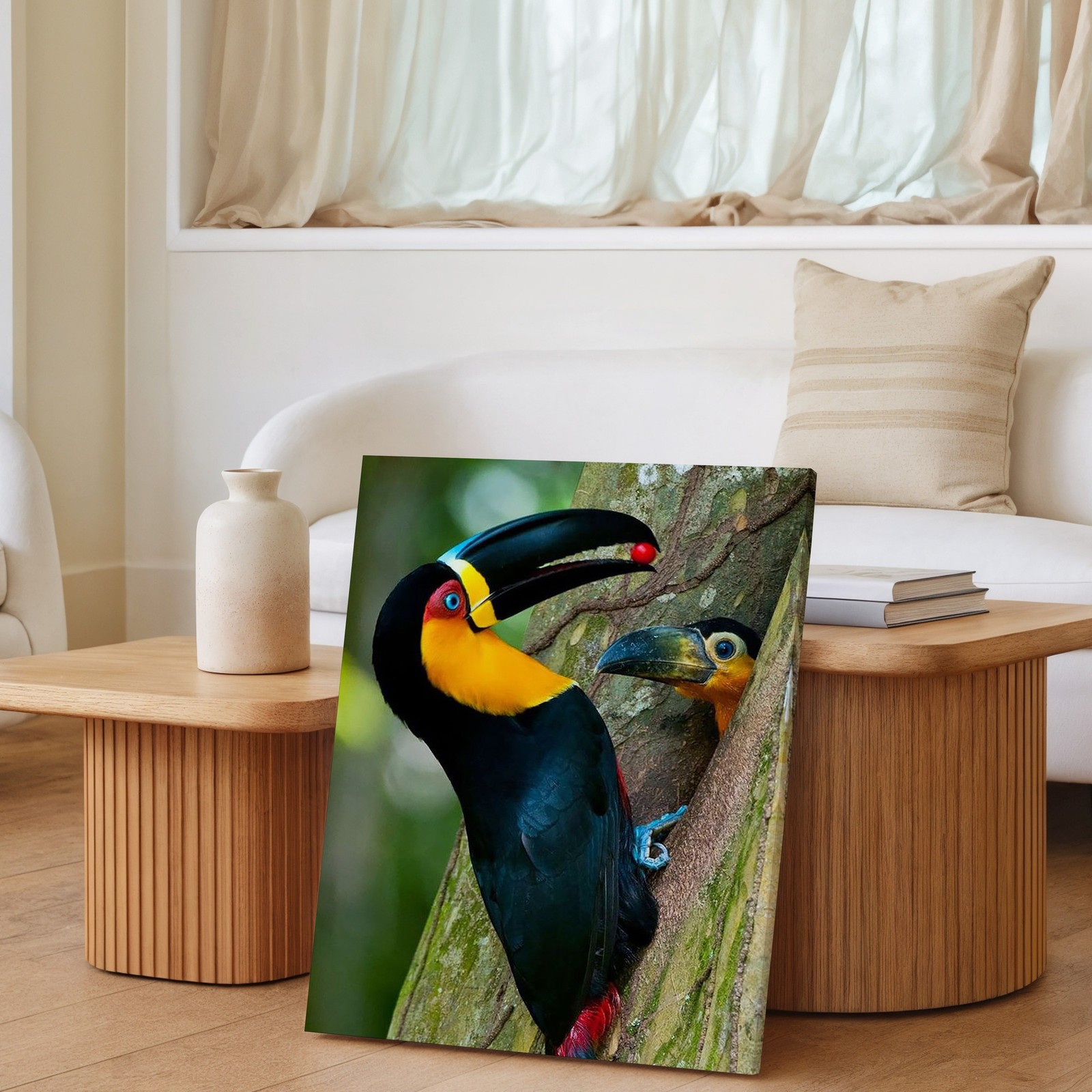 Colorful Toucan Bird On Tree Trunk Vibrant Wildlife Canvas Wall Art Print Home