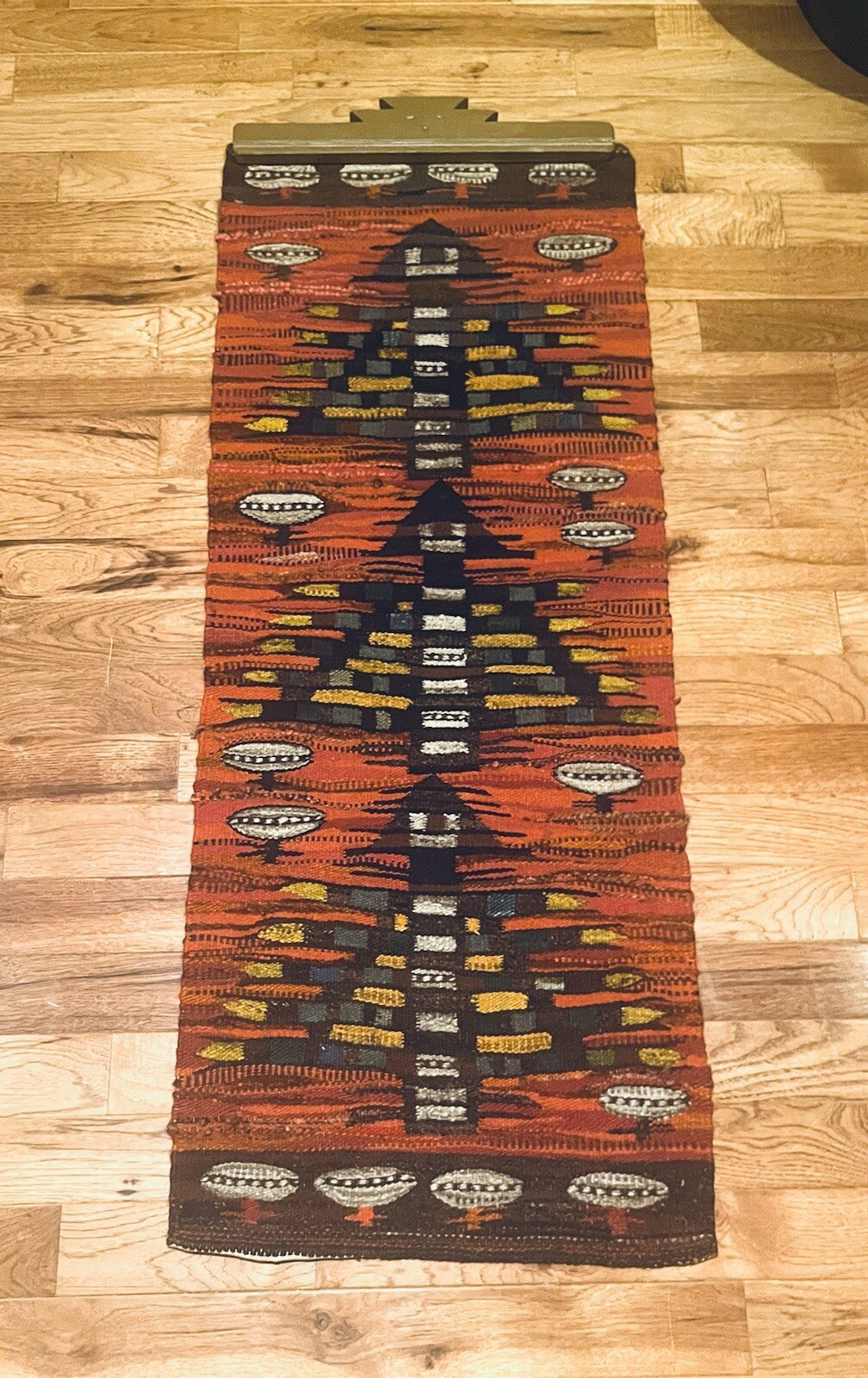 Vintage Cepelia Polish Wall Hanging Kilim Hand Woven Wool Blend Aztec 52 x 20