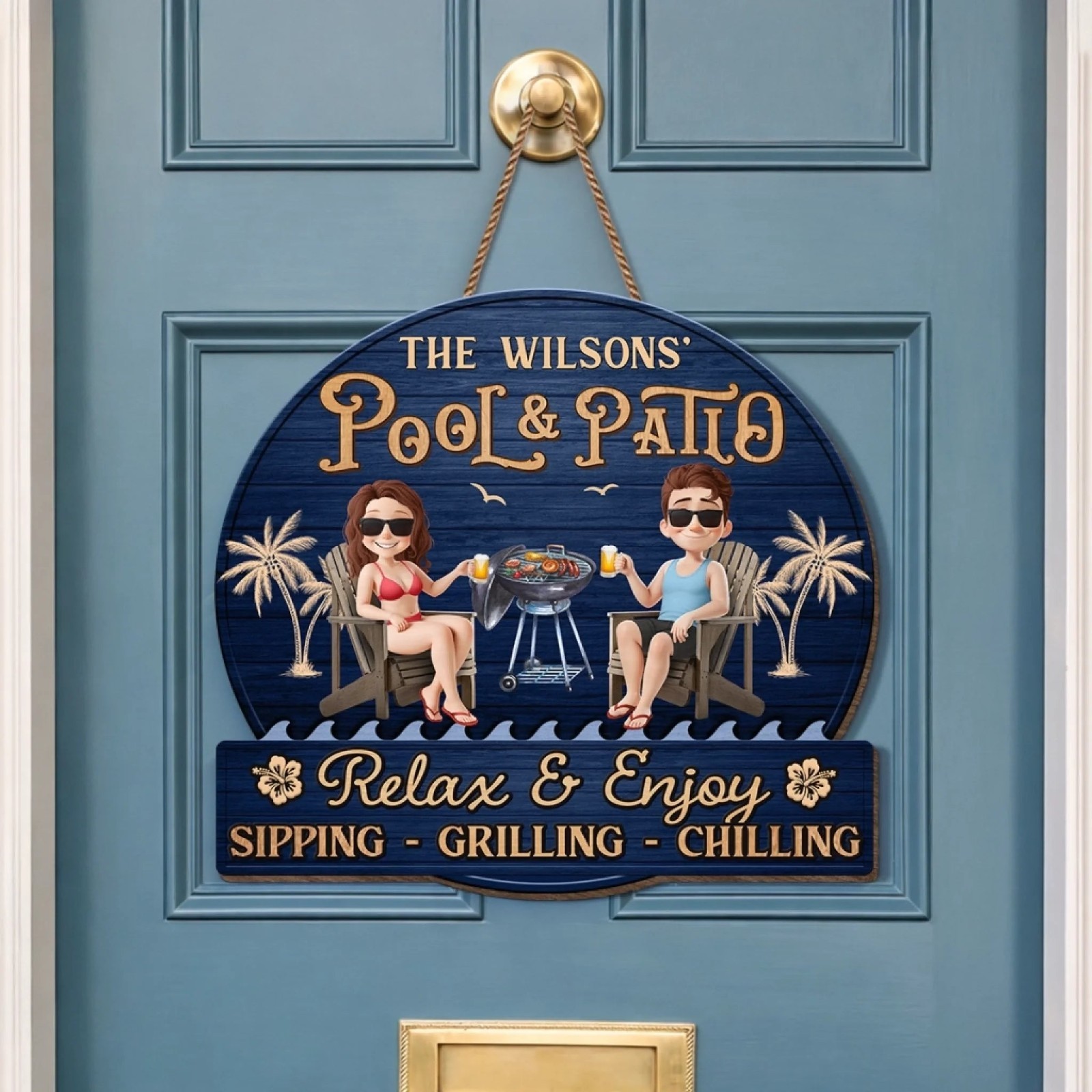Custom Pool Patio Sign Tropical Couple Wooden Backyard Decor Gift
