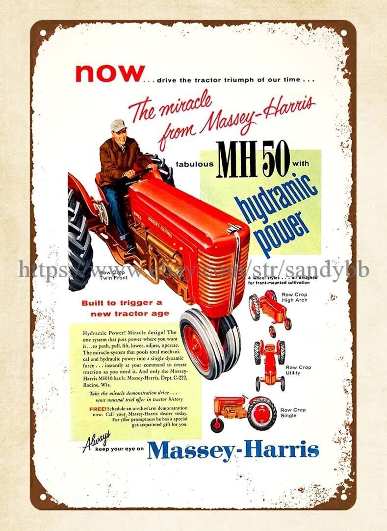 1956 rustic barnyard Tractor Hydramic MH 50 Farm Row Crop sign agricultural