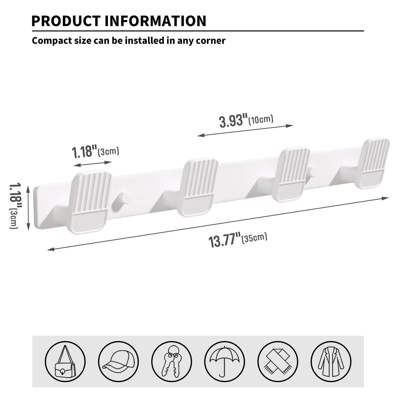 Coat Rack Wall Mount Coat Hooks – White Hook Rack with 4 Hooks Aluminum Wall …
