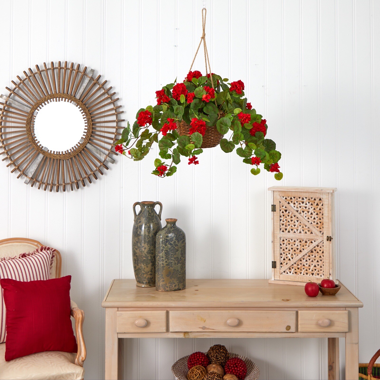 24&Prime; Flowering Geranium Artificial Plant Hanging Basket Home Decor. Retail $88