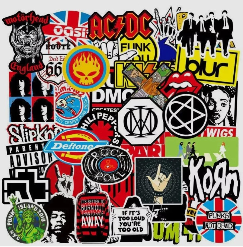 US 100PCS Punk Metal Band Stickers Lot, Rock Decals, Guitar Laptop DIY
