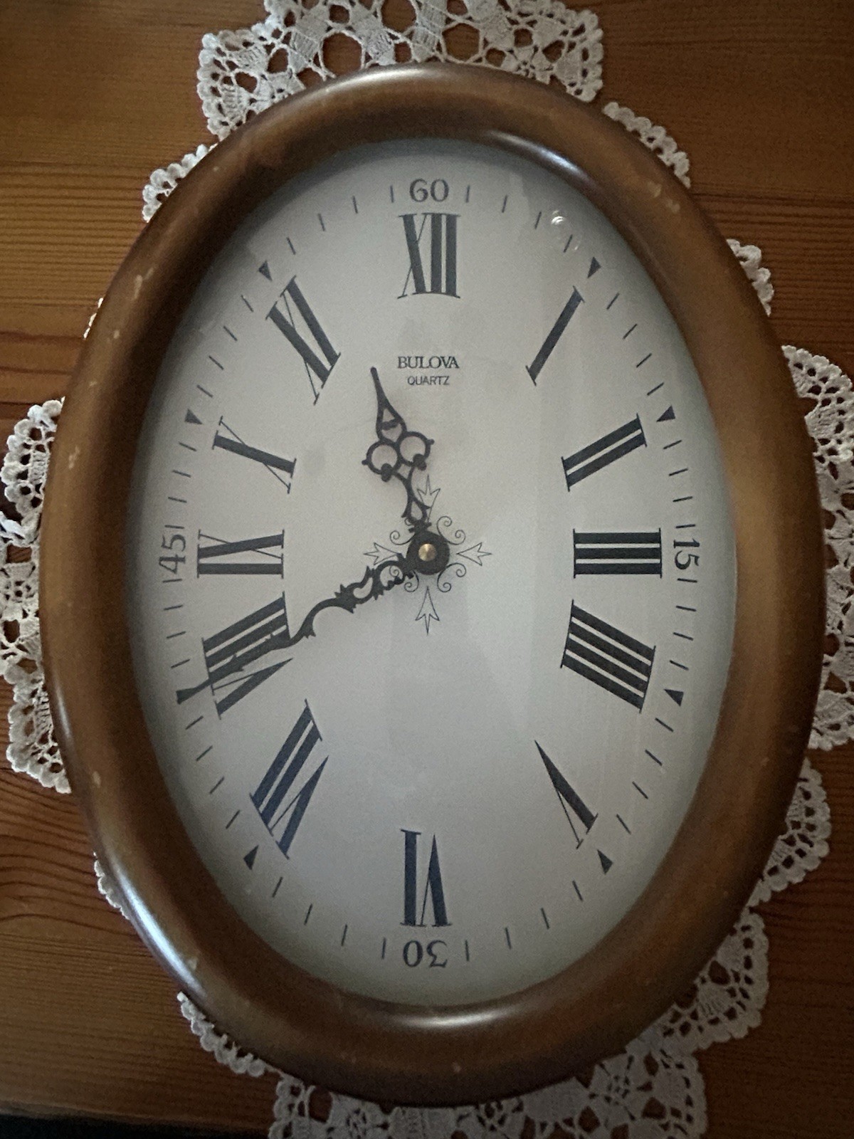 BULOVA Quartz Oval Wall Clock Battery Operated Wood Frame