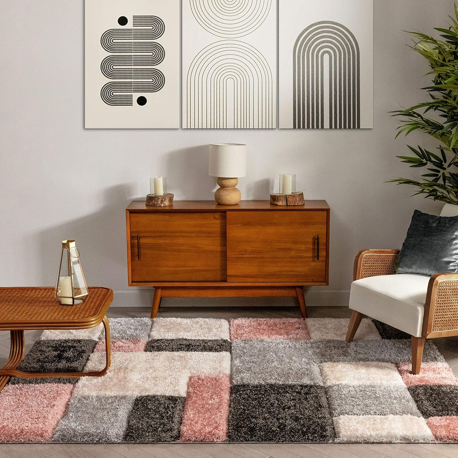 Modern Geometric 3D Textured Blush Shag Area Rug 5&rsquo;3&Prime; x 7&rsquo;3&Prime; San Francisco