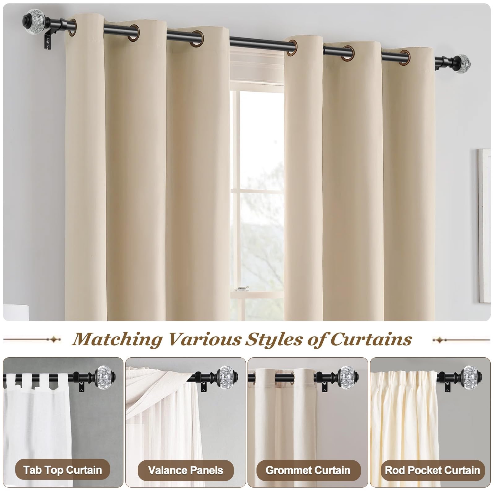 2 Pack Curtain Rod 32 to 58 Inches (2.6-4.8ft), USFOOK 7/8 inch Telescoping S…