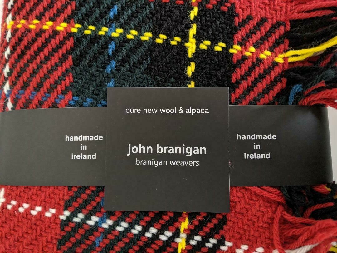 John Branigan Throw Wool & Alpaca Handmade Ireland 50 x 66 O&rsquo;Shea Tartan Red