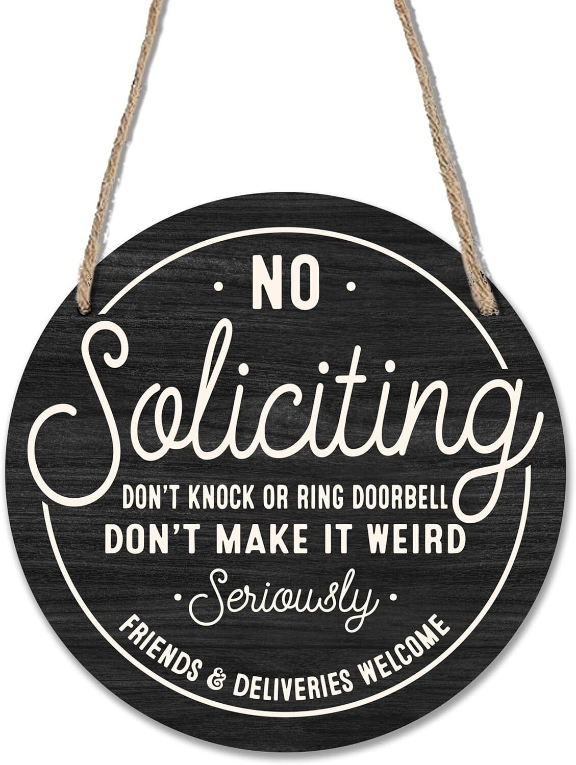 Wooden Sign for Front Door – No Soliciting, Don&rsquo;t Knock or Ring Black
