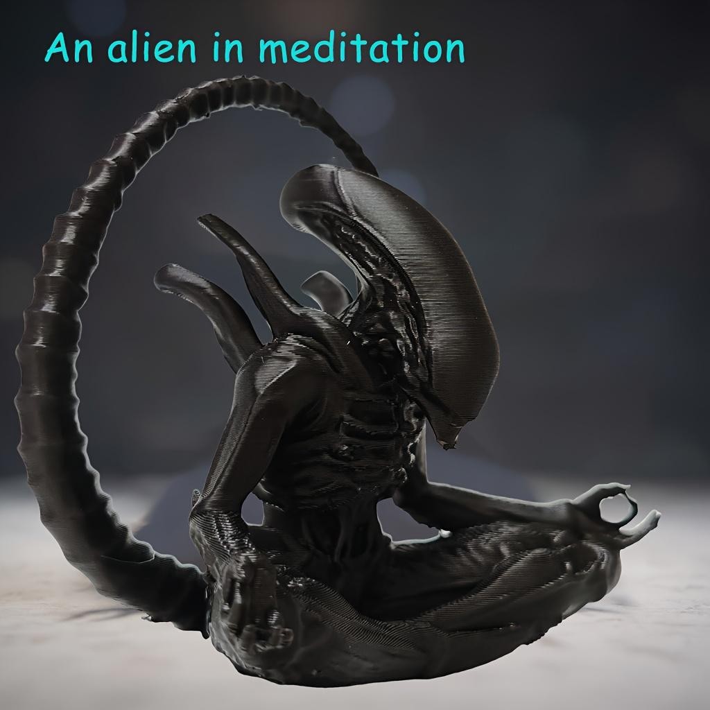 Meditating Alien Figurine Collectible Ornament Space Decor Statue Desk Shelf Art