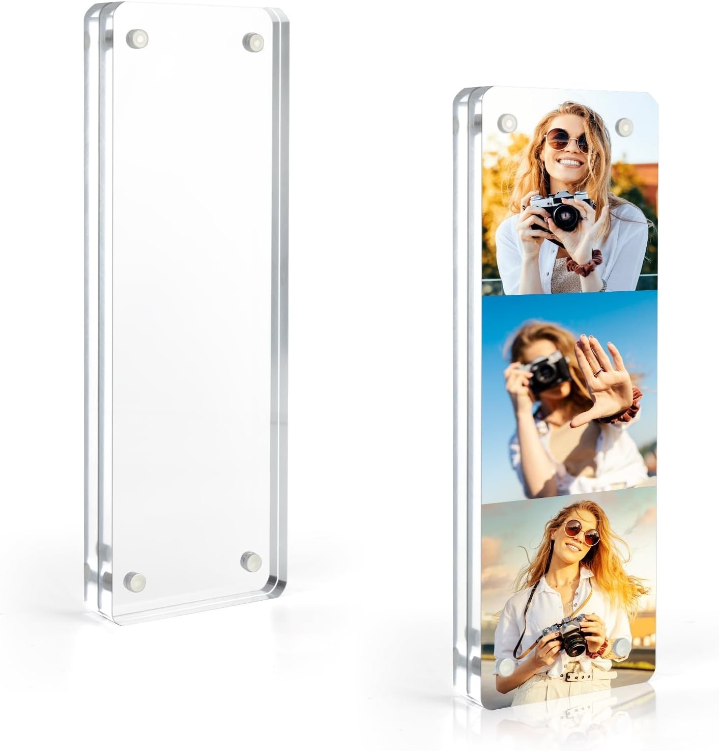Vowcarol 2×6 Clear Acrylic Photo Booth Frame, Magnetic Desktop Display, 1pk