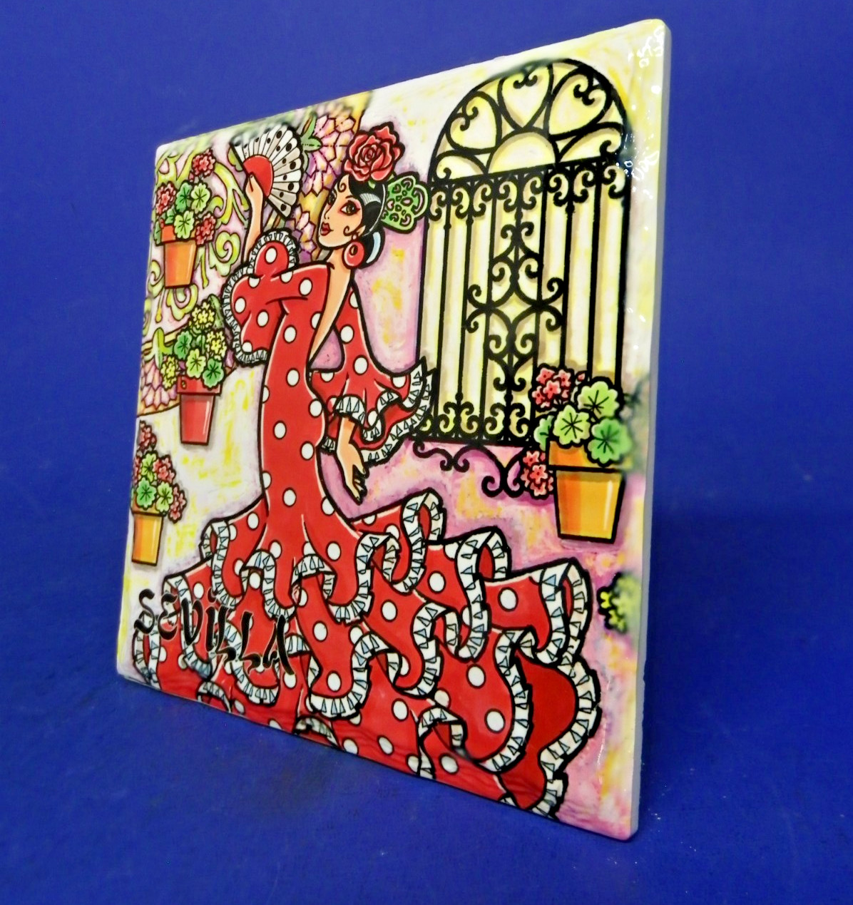 Flamenco Dancer Glossy Ceramic Tile Wall Hanging Plaque Sevilla Spain 6.5&Prime; x6.5