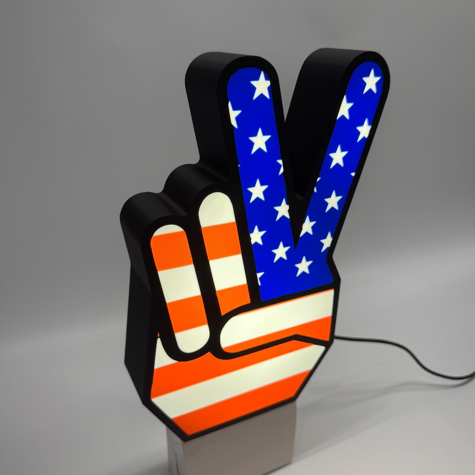 Peace symbol USA flag hand LED garage sign 9&Prime; tall Wall desk Decor gift art
