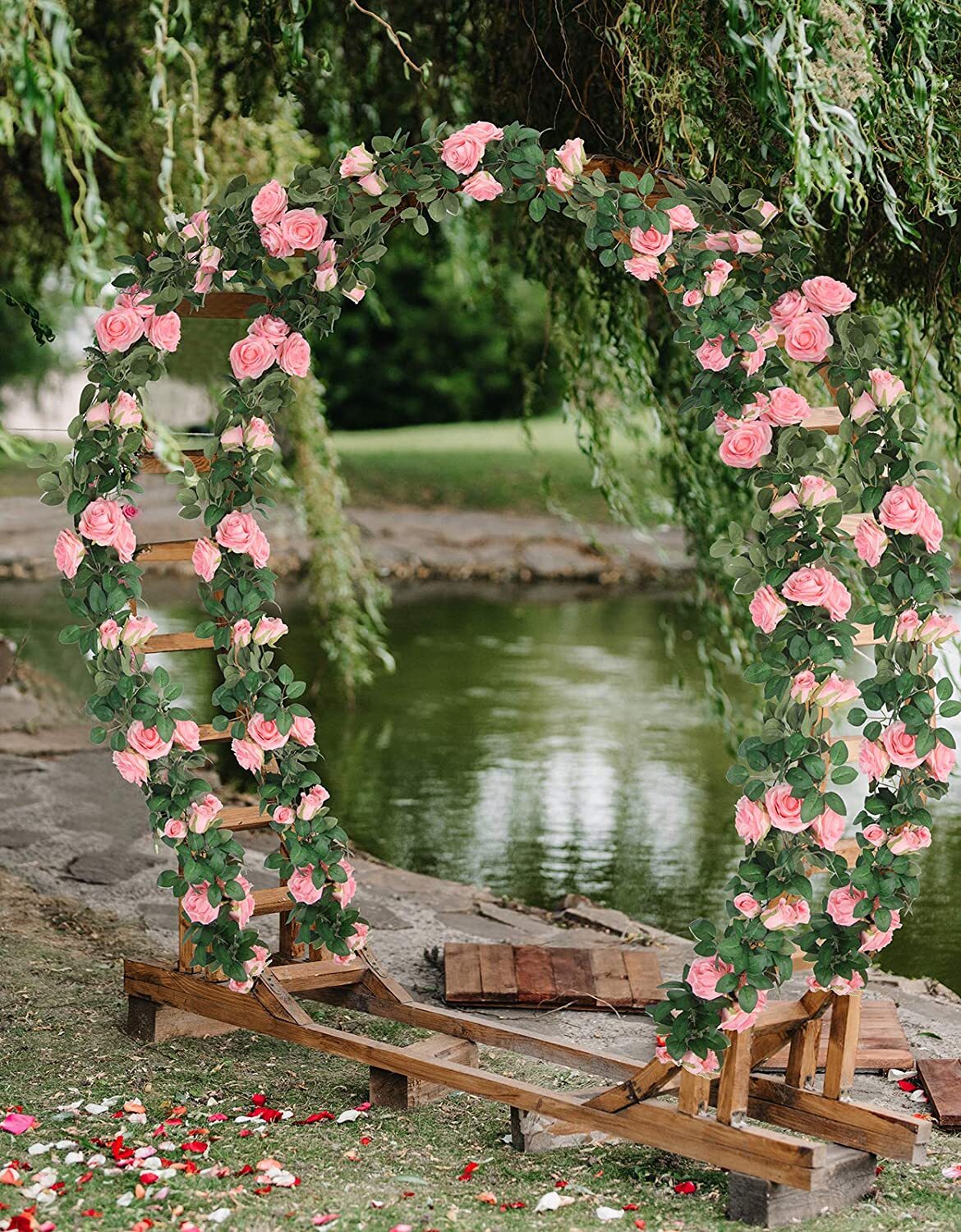 6× Fake Rose Vine Flowers Plants Artificial Hanging Ivy Wedding Decor 7.5 Ft USA