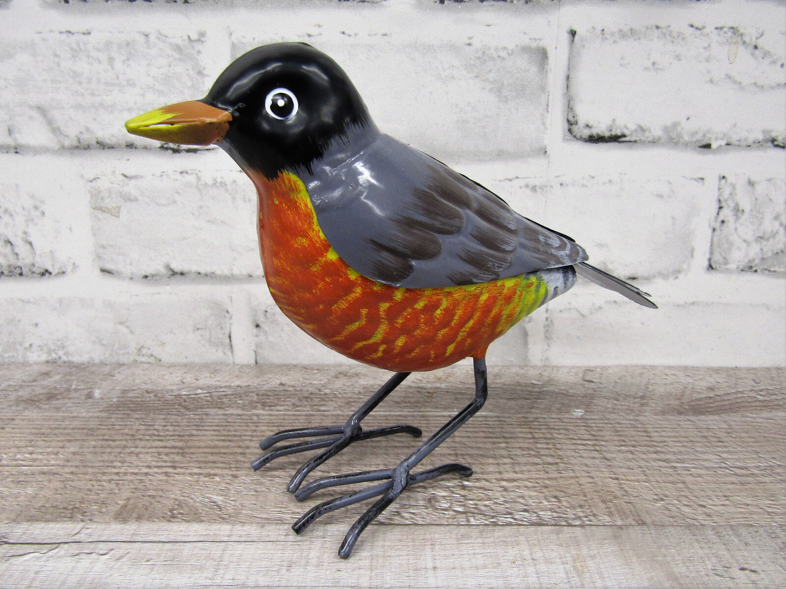 Small Rustic 8&Prime; Long Summer American Robin Red Breast Metal Tin Song Bird Figure