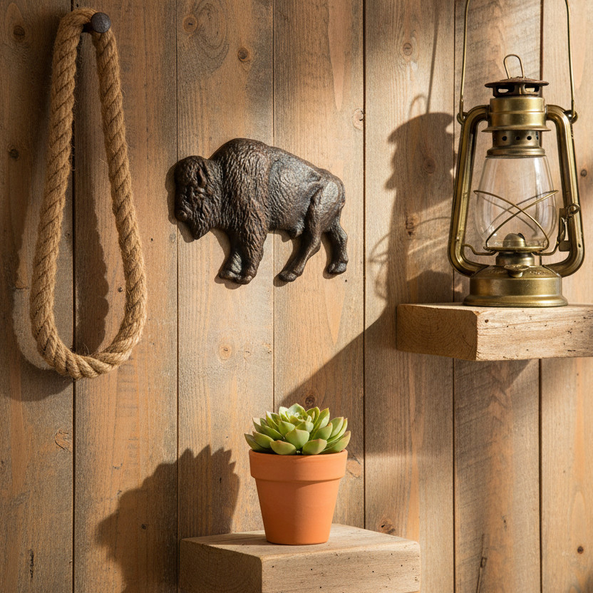 American Bison Buffalo Wall Decor Plaque Cast Iron Figurine Rustic Brown 7 x 5&Prime;