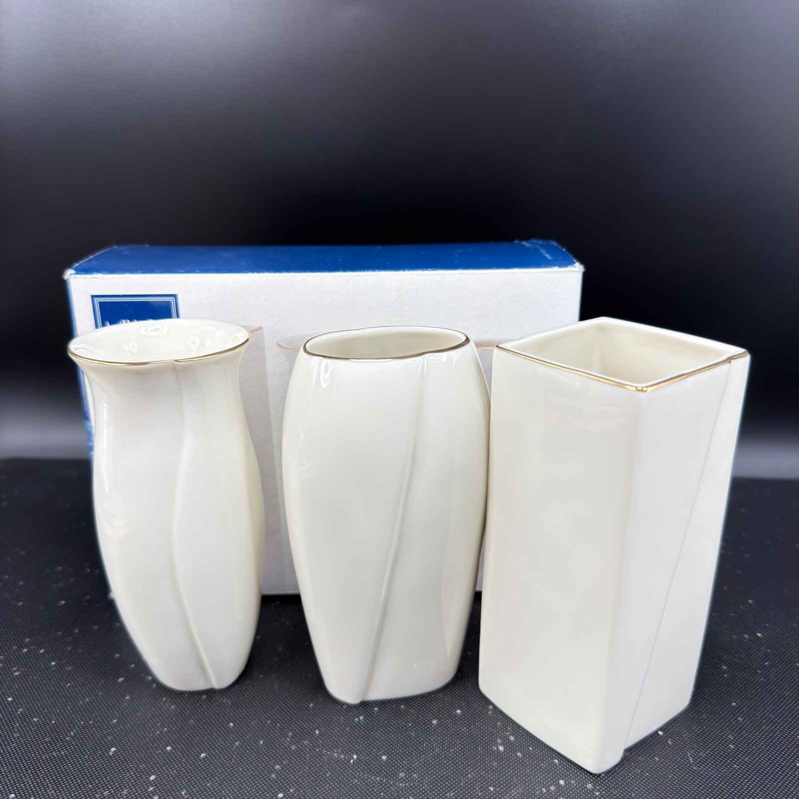 Mikasa Classico Bud Vases Set of 3 White Ivory China Gold Trim Handcrafted New