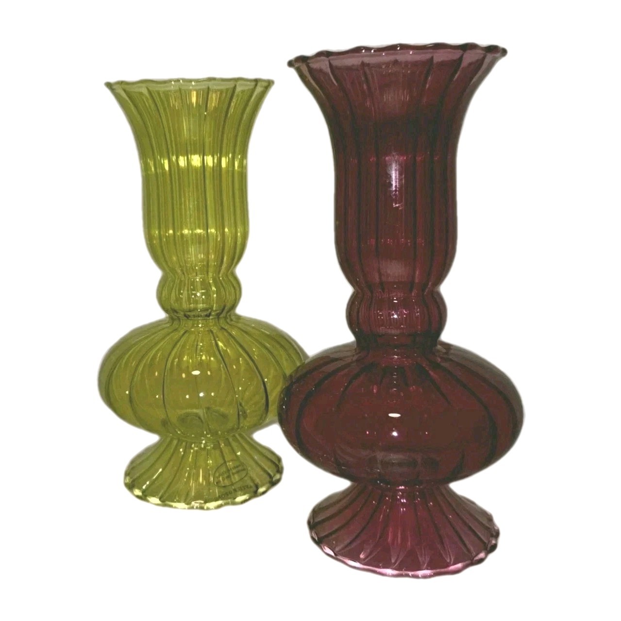 Anthropologie Art Glass Ruffle Vase Yellow Citrus Pink Cranberry Delicate 2