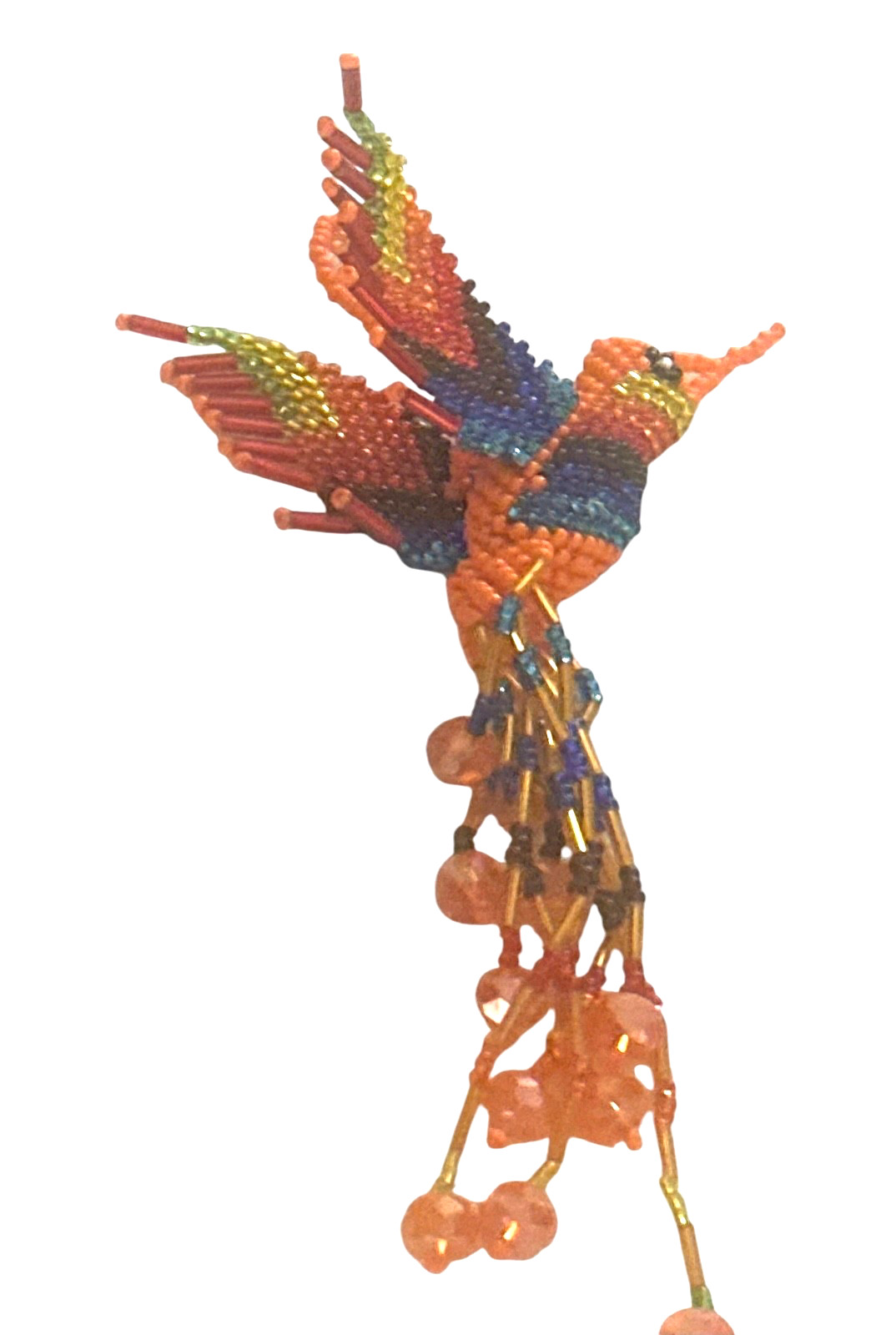 Spirit of Nature Ornament- HUMMINGBIRD- seed beads- orange blue yellow green